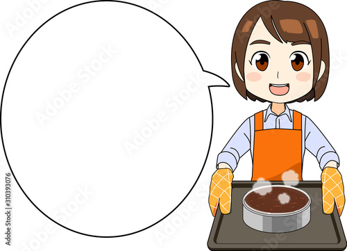 お菓子 チョコケーキ 作りをする女性のイラスト フキダシ Vector De Stock Adobe Stock