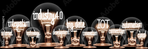 Cuadros en Lienzo Light Bulbs with Industry 4.0 Concept