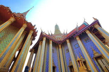 Ants Eyes View Prasat Phra Thep Bidon and Phra Mondop architecture in Wat Phra Kaew,Temple of the Emerald Buddha,Wat Phra Si Rattana Satsadaram,Thai arts and culture,Bangkok Thailand