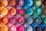 Fototapeta Na ścianę - Closeup of used watercolor palette - beautiful vivid colors