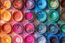 Closeup Of Used Watercolor Palette - Beautiful Vivid Colors