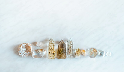 set gemstones crystal minerals for relaxation and meditation. magic rock crystal for crystal ritual,