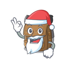 Poster - Santa hiking backpack Scroll cartoon character design with ok finger