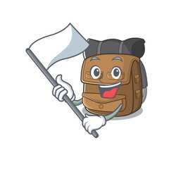 Sticker - cute hiking backpack Scroll cartoon character style with standing flag