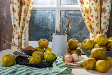 Canvas Print - organic apples on table near the window