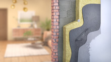 Wall Thermal Insulation With Blurred Room On Background, 3d Illustration