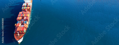 Fotomural Aerial drone photo of industrial cargo container carrier cruising the open ocean