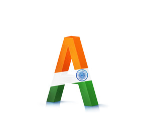 3D LETTERS WITH INDIA FLAG A TO Z AND 1 TO 0, LETTER A