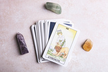 Fortune-telling Tarot Cards And Mineral Stones
