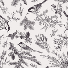 Vintage Seamless Pattern With Birds.