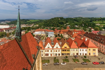 Wall Mural - St. Egidius Giles Basilica roof in old town square in Bardejov, Slovakia