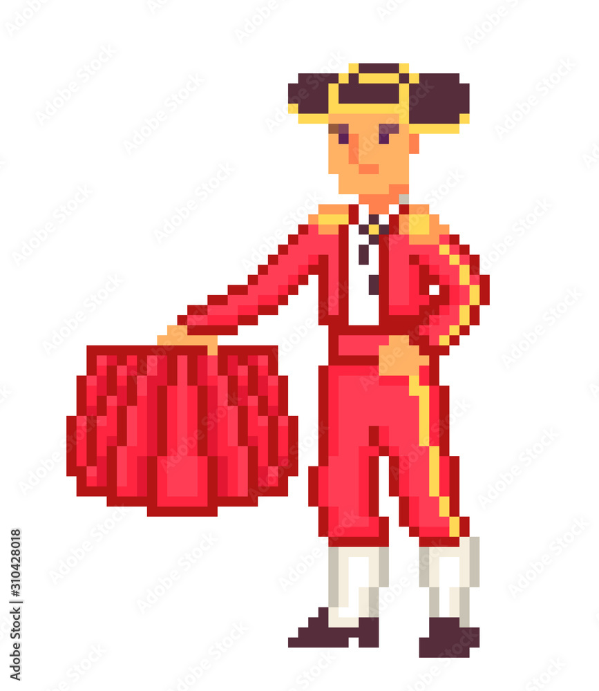 Bullfighter (toreador, matador) in a red costume with a muleta (cape ...