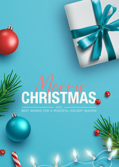 Canvas Print - Blue Christmas Background. Vector Illustration.