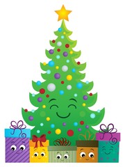 Wall Mural - Stylized Christmas tree and gifts 1