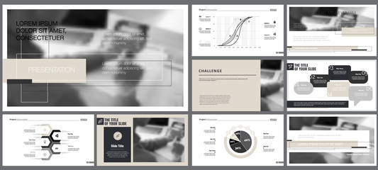 Wall Mural - Beige, white, grey and black infographic design elements for presentation slide templates. Business and analytics concept can be used for marketing report, leaflet layout, poster design