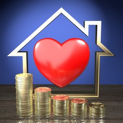 Wall Mural - House shape, heart, money - real estate concept - 3D rendering