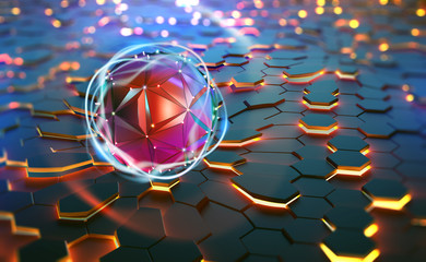 Leinwandbilder - Futuristic processor, CPU, neural network, artificial intelligence. Network structure and cloud storage technologies. 3D illustration of abstract concept of digital tomorrow