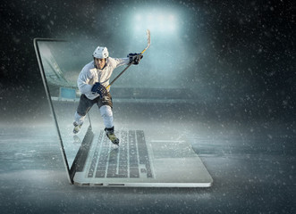 Wall Mural - Caucassian ice hockey Players in dynamic action in a professiona