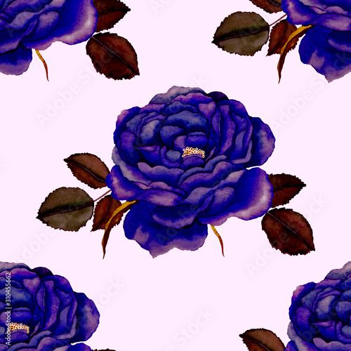 Watercolor seamless pattern with paisley fantasy flowers and butterflies in e...