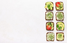 Sandwiches With Avocado, Tofu Cheese And Microgreen