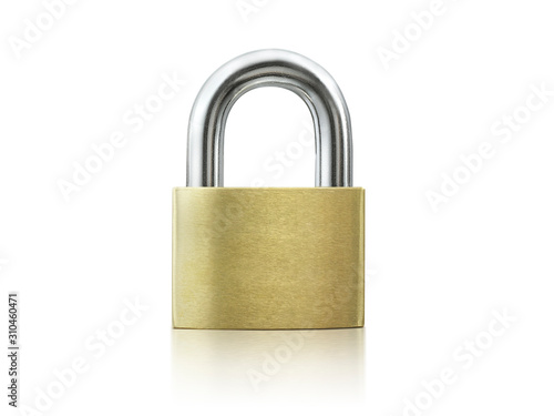 Cuadros en Lienzo Locked Golden Padlock on the white background