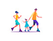 © PCH.Vector - Family skating rollers. Family weekend leisure and sport spare time flat vector illustration. Leisure concept for banner, website design or landing web page