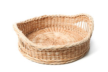 Wicker Basket Isolated On White Background, Close Up