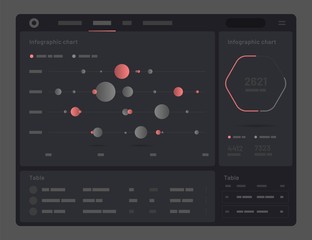 Wall Mural - web app dashboard ui and ux kit. elements of infographics on a black background. use in presentation