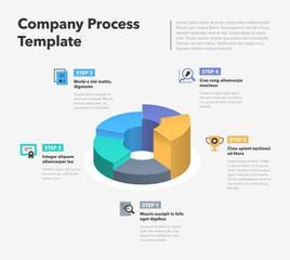 Aufkleber - Modern business infographic for company process with 3d colorful pie chart and flat icons. Easy to use for your website or presentation.
