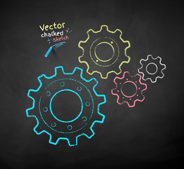 Wall Mural - vector chalk drawn illustration of gears