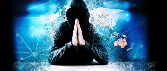 Cybersecurity, computer hacker with hoodie
