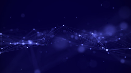 Leinwandbilder - Network connection structure. Big data digital blue background. Science background with connected dots and lines. 3d rendering.