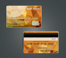 Vector Illustration Of Detailed Glossy Credit Card With Design Polygon Isolated On Background.