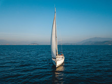 Aerial View Of Sailing In The Open Sea In Turkey