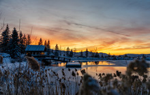 Park City Pond And Snow Sunset
