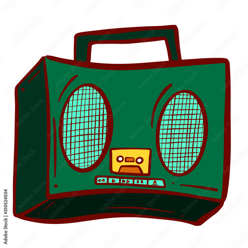 Cartoon Retro Cassette Tape Player Boom Box Vector Logo Illustration ...