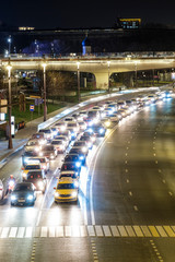 Poster - Moscow, Russia - November, 28, 2019: image of night traffic in Moscow