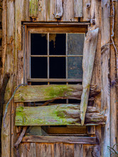 Boarded Up Window In Old Delapidated Building In Central Virginia