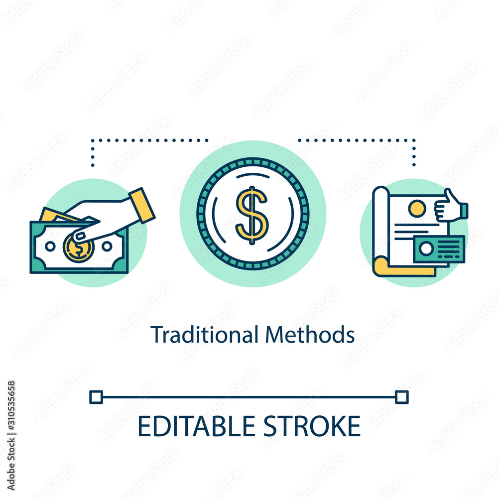 Payment Method Cheque Traditional payment methods concept icon. Payment in currency idea thin ...