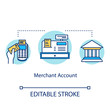 Merchant account concept icon. Payment transaction idea thin line illustration. Banking operation. Credit, debit card. Financial transfer. Vector isolated outline drawing. Editable stroke