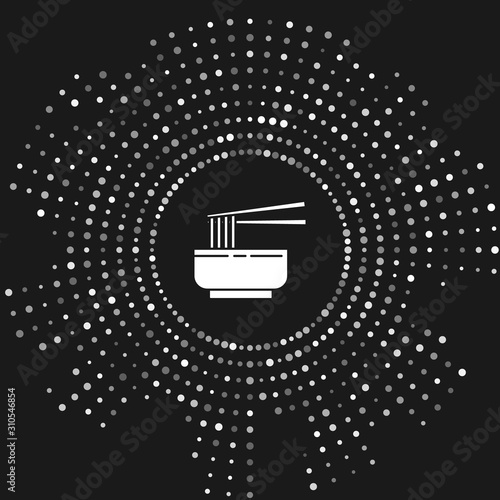 Fotografía White Asian noodles in bowl and chopsticks icon isolated on grey background