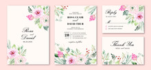 Wedding Invitation Set With Sweet Pink Flower Watercolor