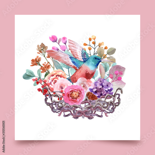 background with flowers and bird
