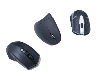 different types of computer mice. Vertical, gaming and office mouse.