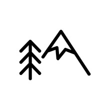 Mountain And Christmas Tree Icon Vector. A Thin Line Sign. Isolated Contour Symbol Illustration