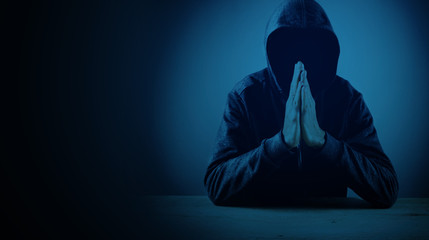 Cybersecurity, computer hacker with hoodie