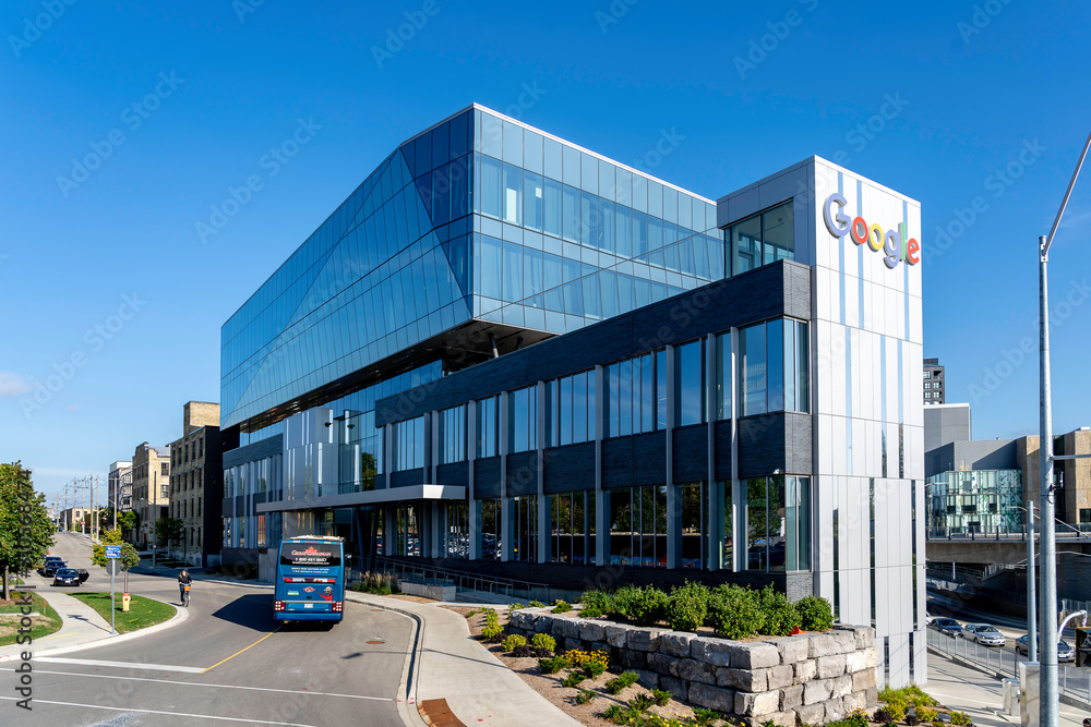 Bus at Google Canada Kitchener-Waterloo office buildings on September 30, 2019. 