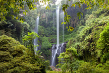 Scenic View Of Sekumpul Waterfall In Bali Indonesia