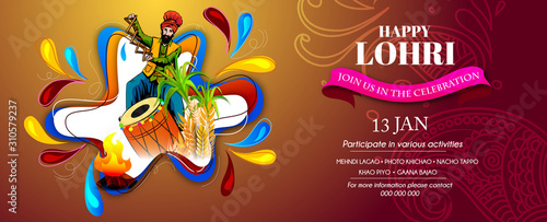 Fotografía Happy Lohri illustration for Punjabi harvest festival holiday background - Vecto