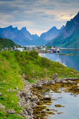 Sticker - Fjord and mountains landscape. Lofoten islands Norway